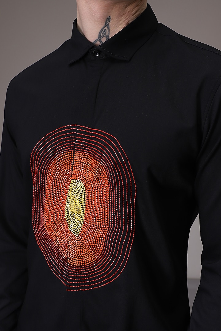 Black Cotton Satin Hand Embroidered Party Wear Shirt by Komal Kothari at Pernia's Pop Up Shop