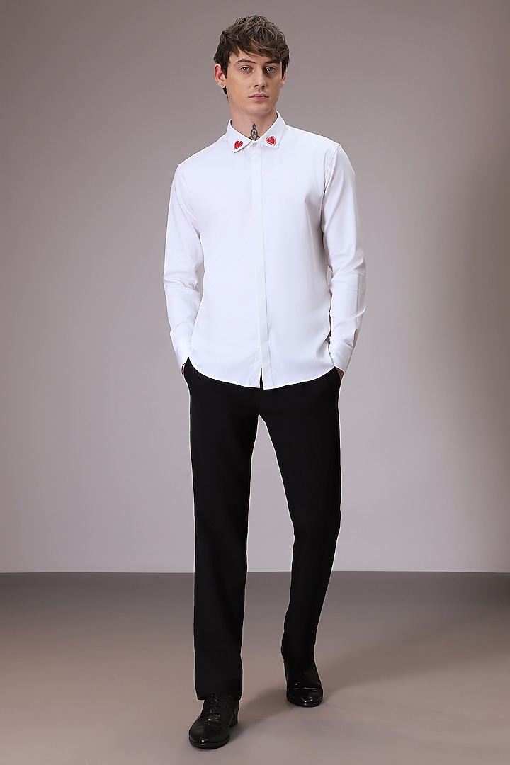 White Cotton Satin Hand Embroidered Summer Shirt by Komal Kothari at Pernia's Pop Up Shop