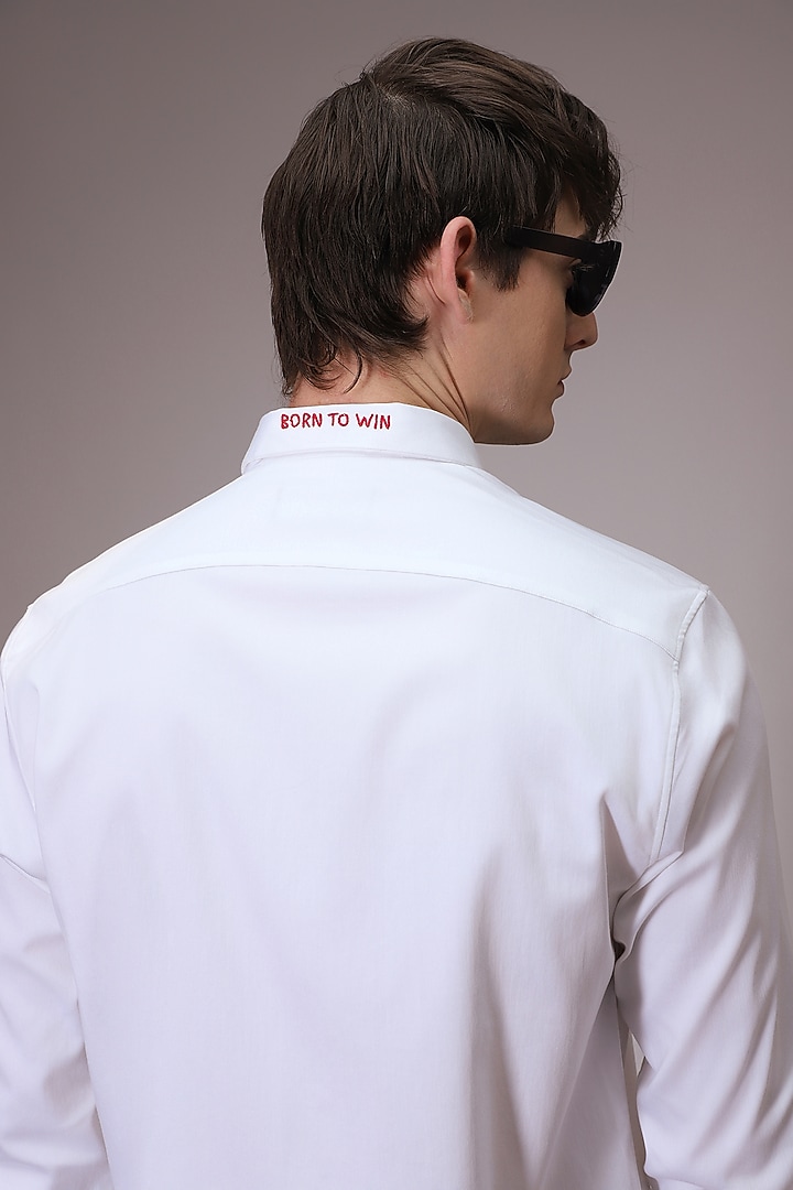 White Cotton Satin Hand Embroidered Summer Shirt by Komal Kothari at Pernia's Pop Up Shop