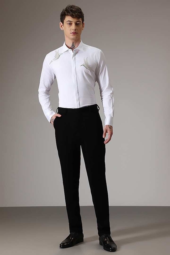 White Cotton Lycra Hand Embroidered Party Wear Shirt by Komal Kothari at Pernia's Pop Up Shop