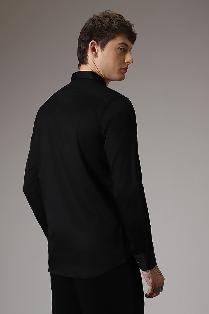 Black Cotton Satin Hand Embroidered Party Wear Shirt by Komal Kothari at Pernia's Pop Up Shop