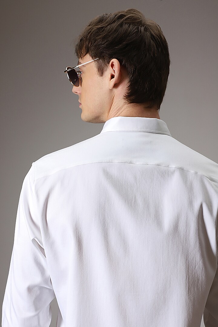 White Cotton Satin Hand Embroidered Pintuck Summer Shirt by Komal Kothari at Pernia's Pop Up Shop