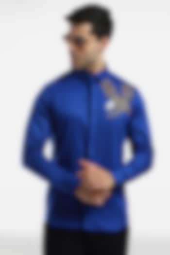 Royal Blue Cotton & Lycra Embroidered Handcrafted Party Wear Shirt by Komal Kothari at Pernia's Pop Up Shop