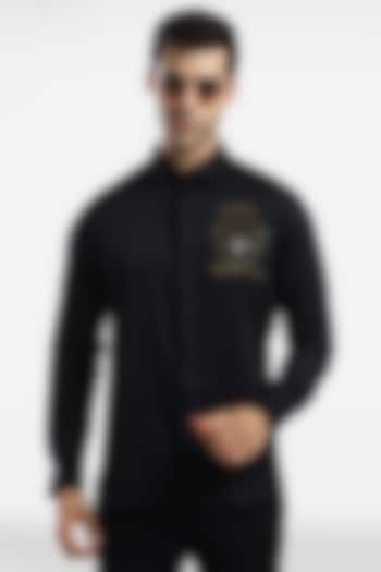 Black Cotton & Lycra Embroidered Handcrafted Summer Shirt by Komal Kothari at Pernia's Pop Up Shop