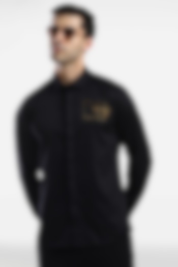 Black Cotton & Lycra Embroidered Handcrafted Summer Shirt by Komal Kothari at Pernia's Pop Up Shop