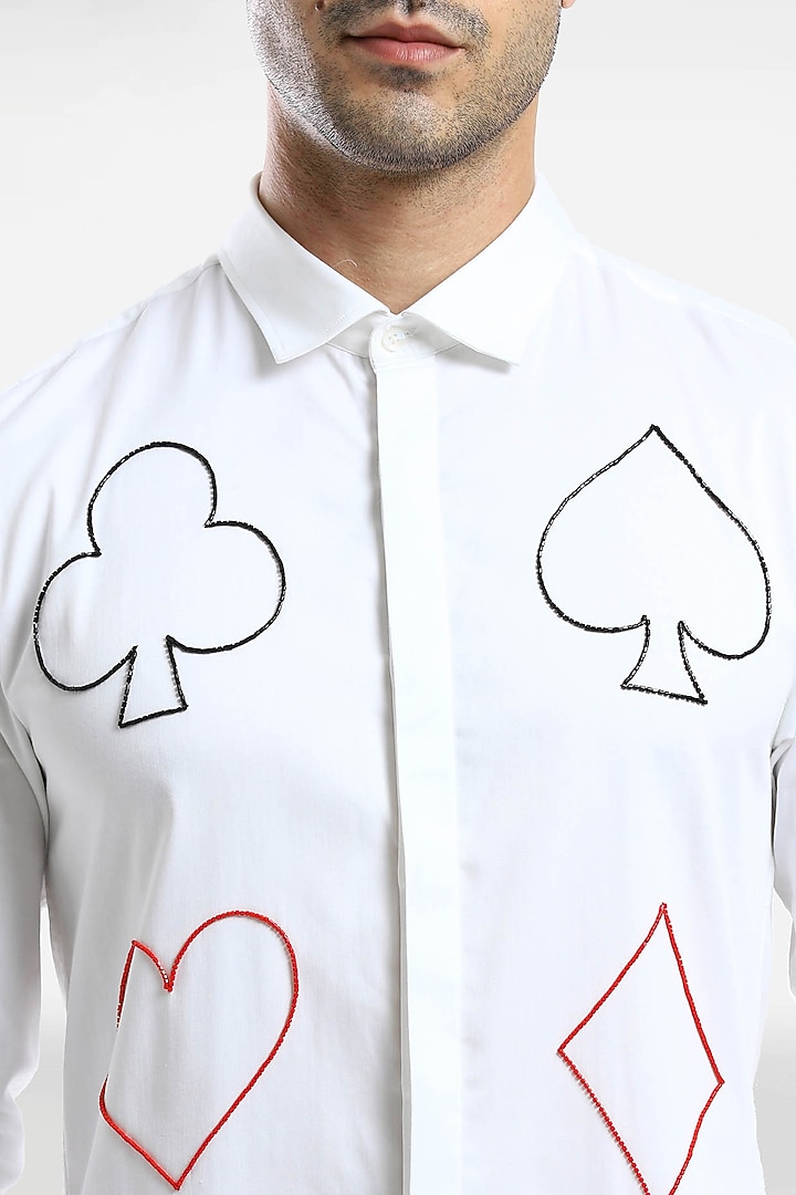 White Cotton & Lycra Embroidered Handcrafted Summer Shirt by Komal Kothari at Pernia's Pop Up Shop