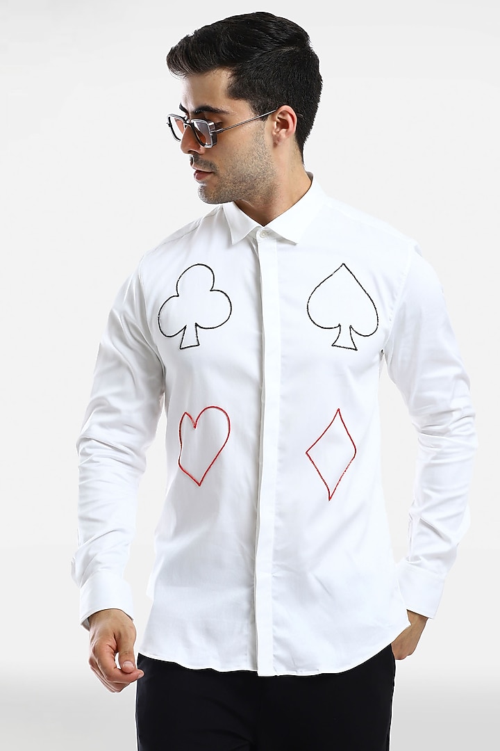 White Cotton & Lycra Embroidered Handcrafted Summer Shirt by Komal Kothari at Pernia's Pop Up Shop