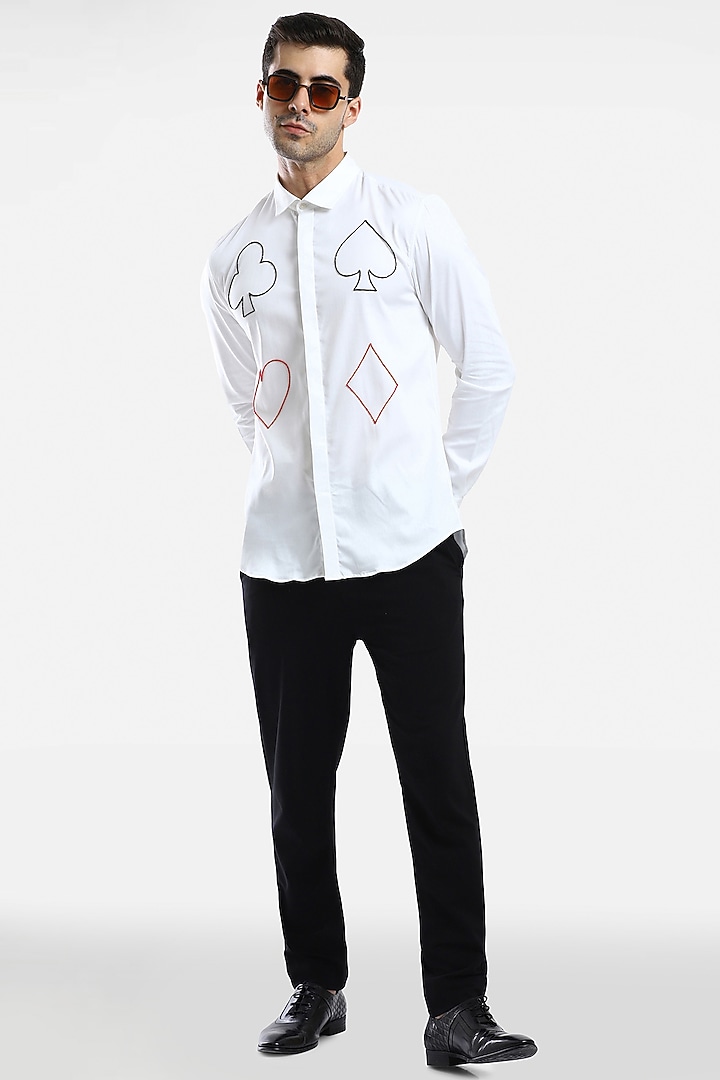 White Cotton & Lycra Embroidered Handcrafted Summer Shirt by Komal Kothari at Pernia's Pop Up Shop
