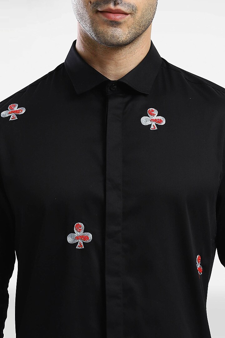 Black Cotton & Lycra Embroidered Handcrafted Summer Shirt by Komal Kothari at Pernia's Pop Up Shop