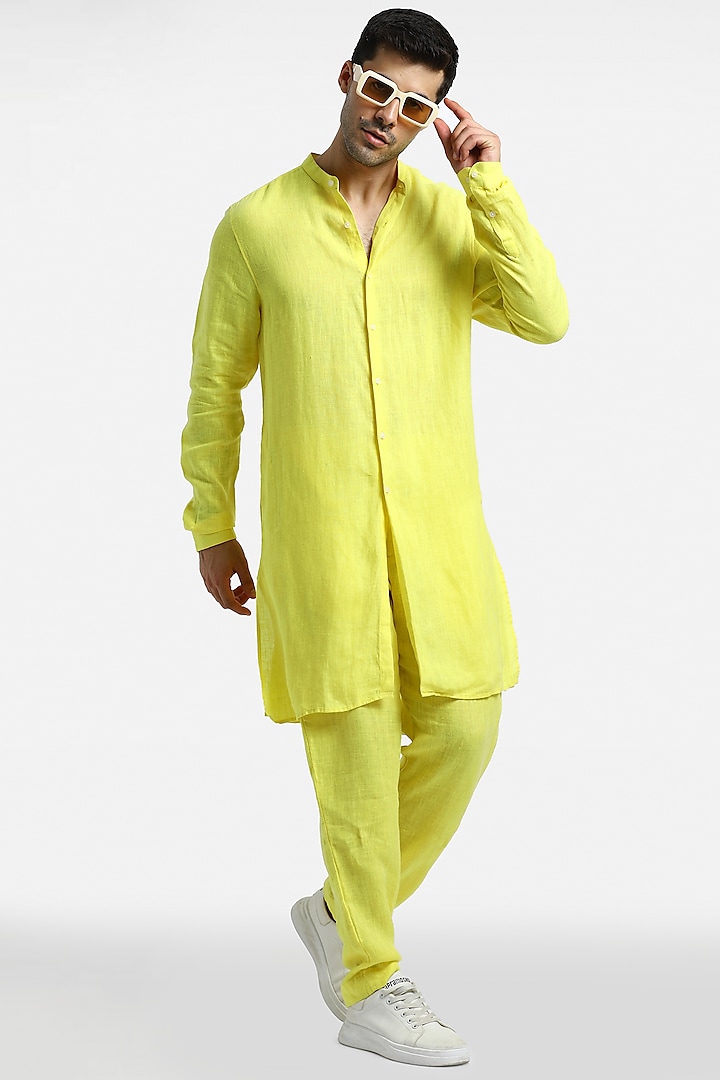 Bright Yellow Linen Kurta Set by Komal Kothari at Pernia's Pop Up Shop