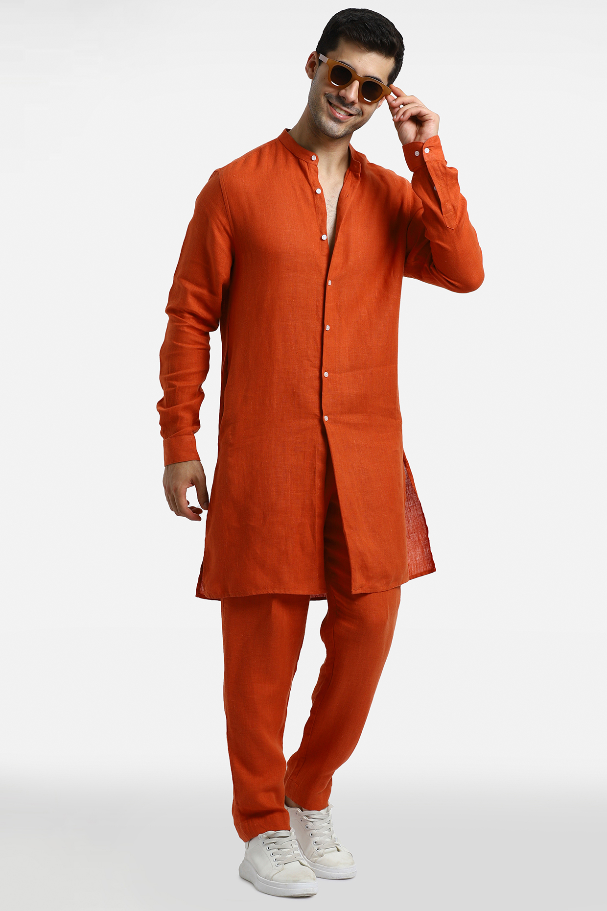 Rust Orange Linen Kurta Set by Komal Kothari at Pernia's Pop Up Shop