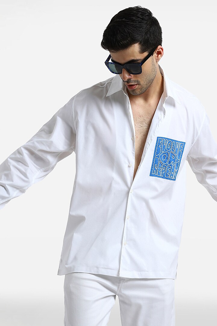 White Cotton Handcrafted Party Wear Shirt by Komal Kothari at Pernia's Pop Up Shop