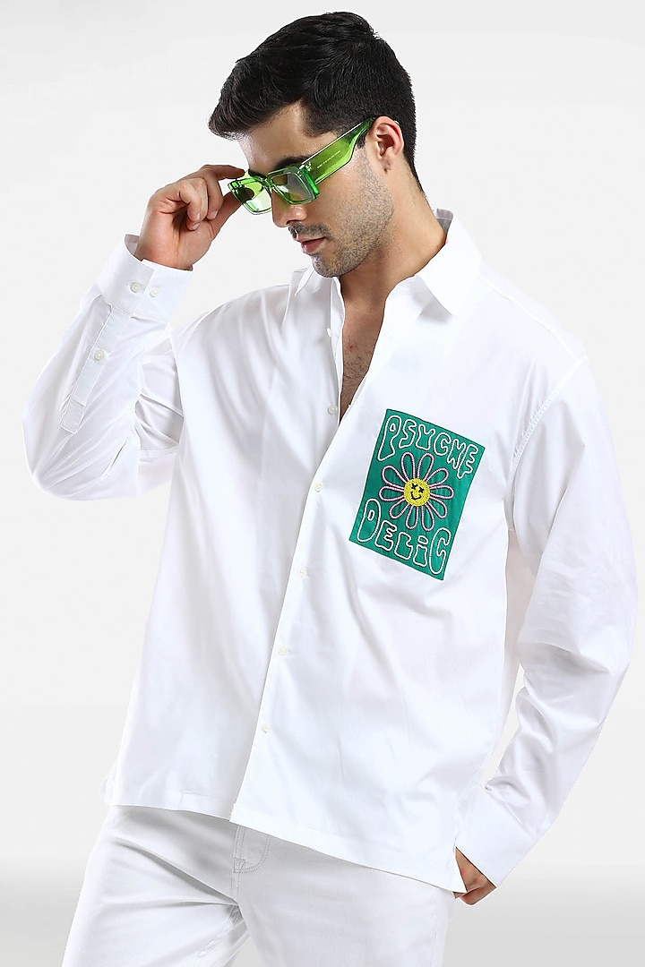 White Cotton Handcrafted Shirt by Komal Kothari