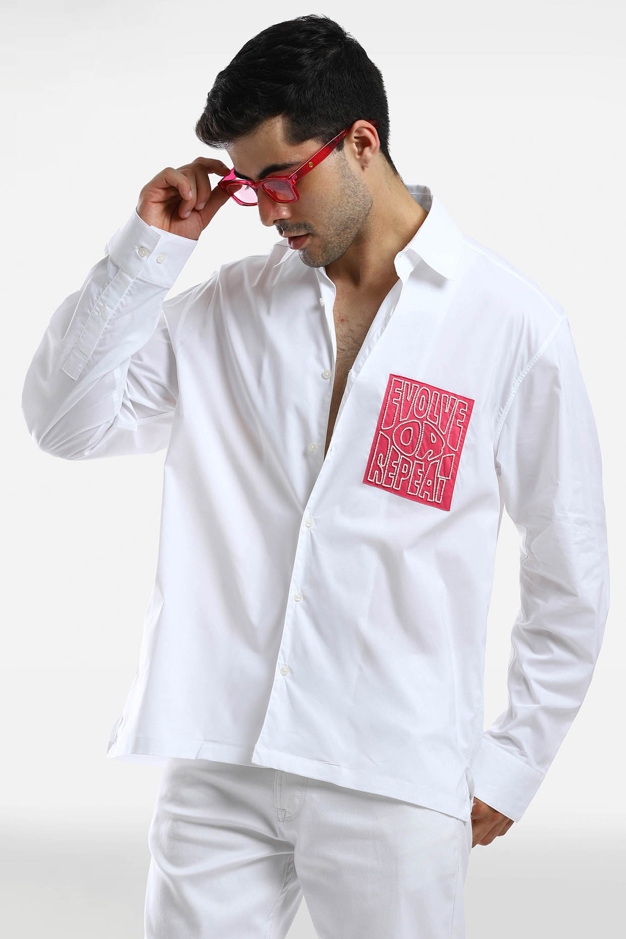 White Cotton Handcrafted Shirt by Komal Kothari