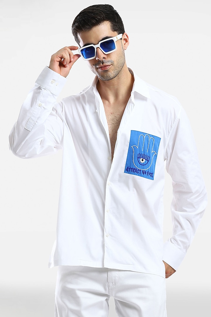 White Cotton Handcrafted Shirt by Komal Kothari