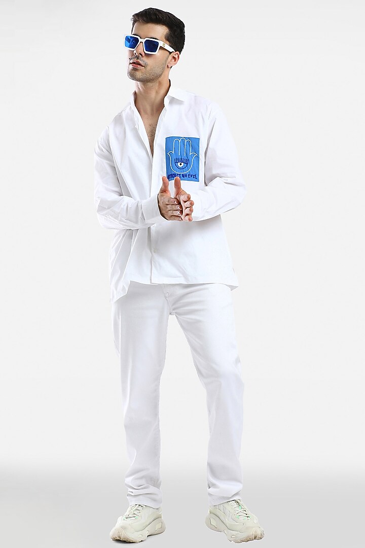 White Cotton Handcrafted Party Wear Shirt by Komal Kothari at Pernia's Pop Up Shop