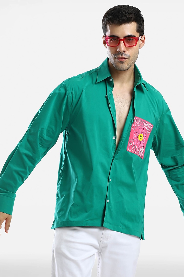 Green Cotton Handcrafted Shirt by Komal Kothari