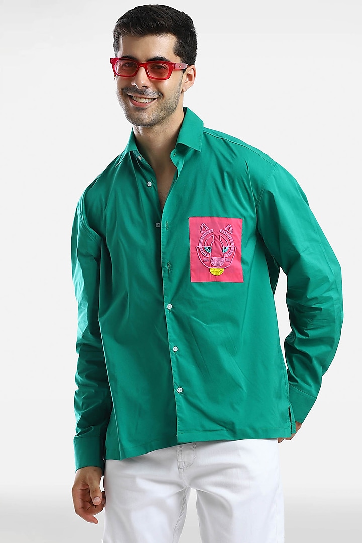 Green Cotton Handcrafted Shirt by Komal Kothari
