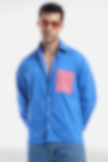 Blue Cotton Handcrafted Party Wear Shirt by Komal Kothari at Pernia's Pop Up Shop