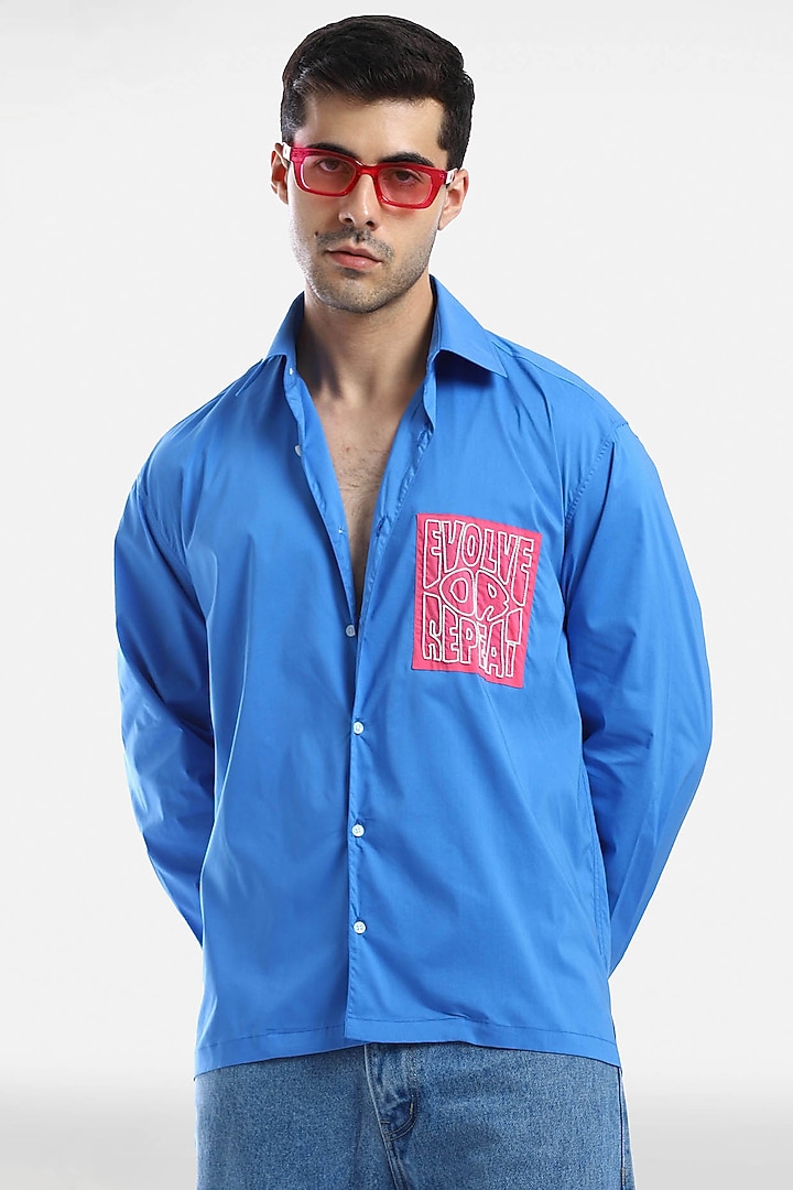 Blue Cotton Handcrafted Party Wear Shirt by Komal Kothari at Pernia's Pop Up Shop