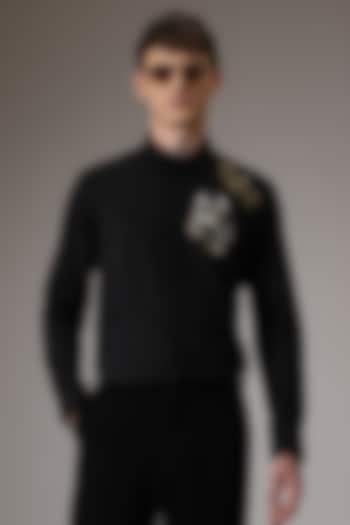 Black Cotton Lycra Hand Embroidered Party Wear Shirt by Komal Kothari at Pernia's Pop Up Shop