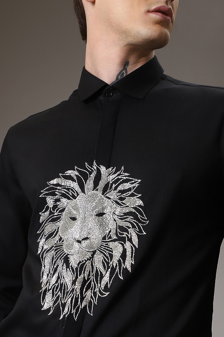 Black Cotton Lycra Hand Embroidered Party Wear Shirt by Komal Kothari at Pernia's Pop Up Shop