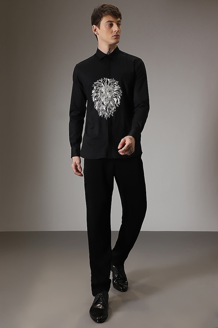Black Cotton Lycra Hand Embroidered Party Wear Shirt by Komal Kothari at Pernia's Pop Up Shop