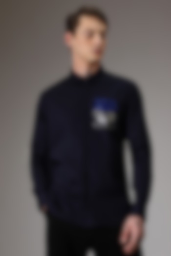 Navy Blue Cotton Lycra Hand Embroidered Party Wear Shirt by Komal Kothari at Pernia's Pop Up Shop