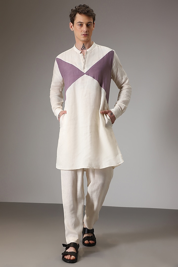 Lilac & Ivory Linen Kurta Set by Komal Kothari at Pernia's Pop Up Shop