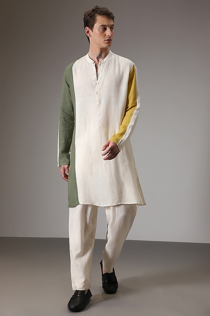 Multi-Colored Linen Kurta Set by Komal Kothari at Pernia's Pop Up Shop
