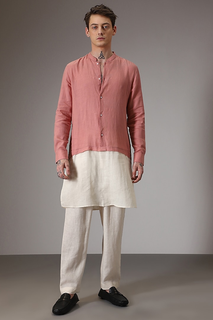 Pink & Ivory Linen Kurta by Komal Kothari