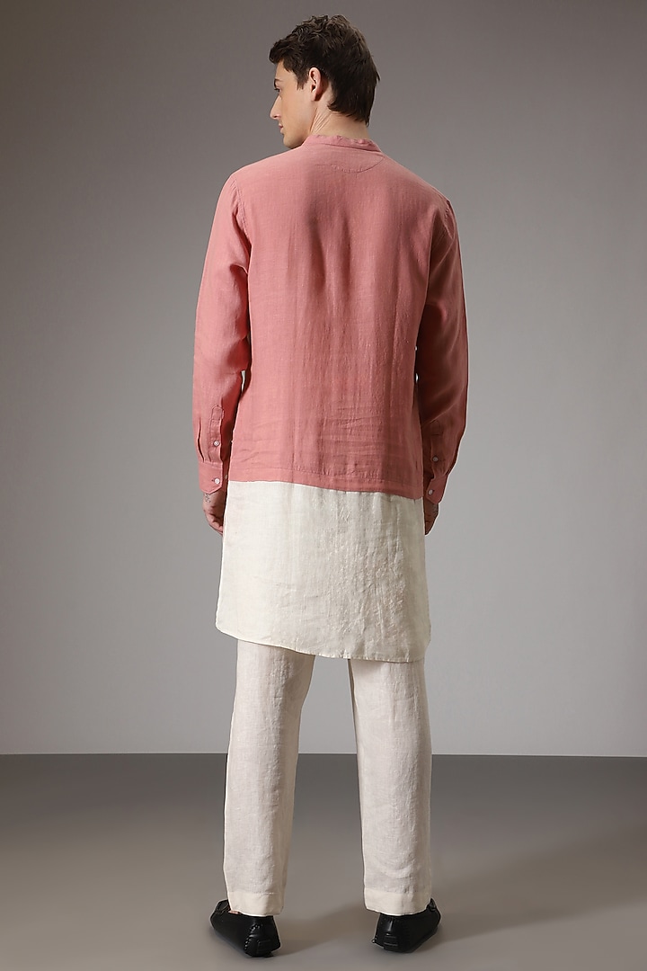 Pink & Ivory Linen Kurta by Komal Kothari at Pernia's Pop Up Shop