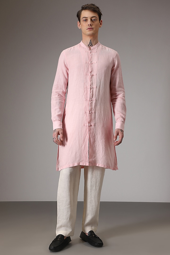 Baby Pink Linen Kurta Set by Komal Kothari