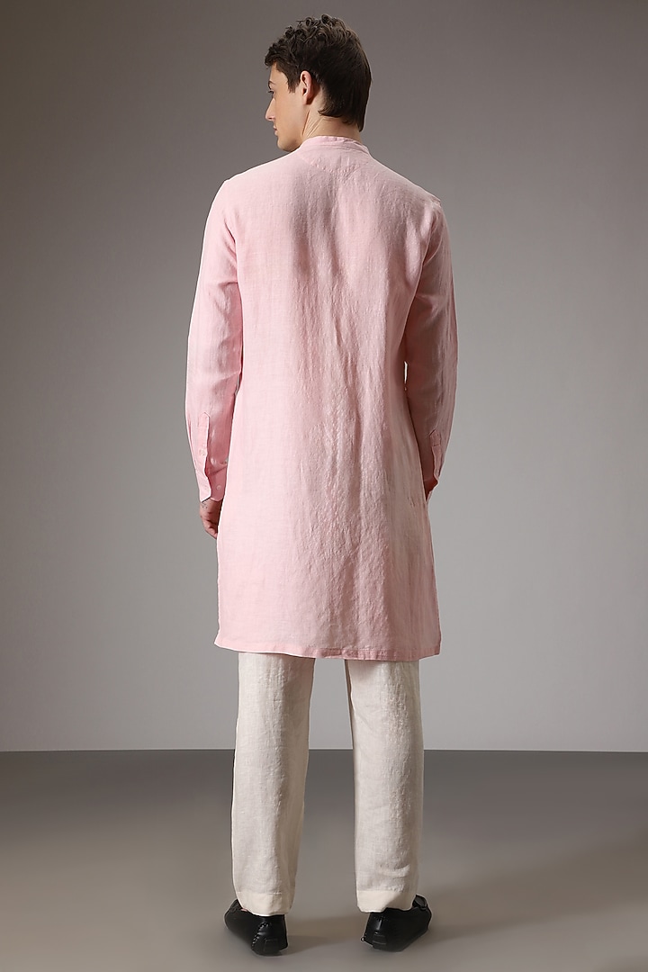 Baby Pink Linen Kurta Set by Komal Kothari at Pernia's Pop Up Shop