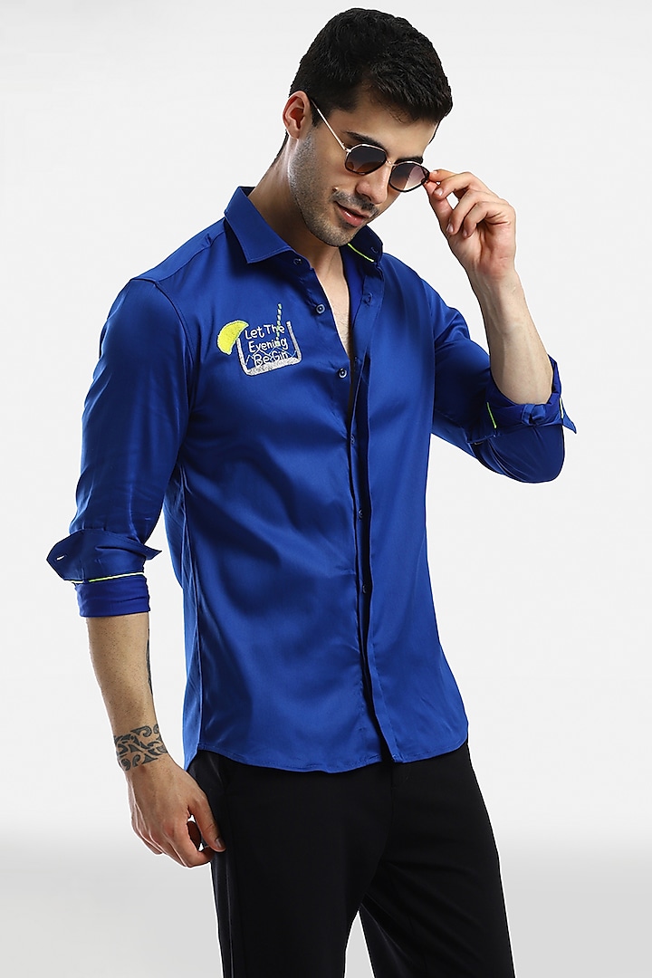 Royal Blue Cotton Handcrafted Shirt by Komal Kothari