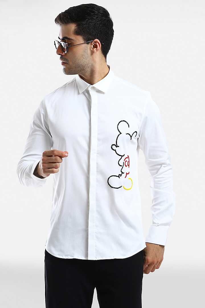 White Cotton Hand Embellished Handcrafted Shirt by Komal Kothari