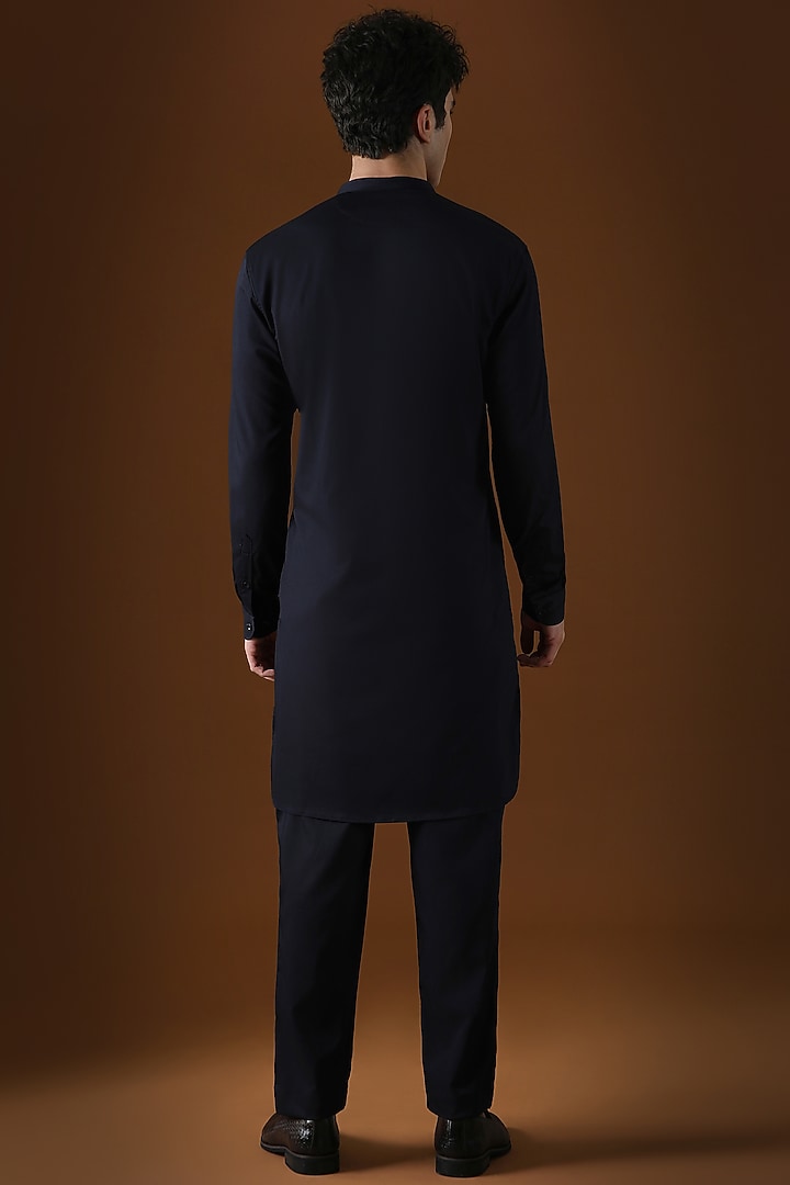 Navy Blue Cotton Hand Embroidered Kurta Set by Komal Kothari at Pernia's Pop Up Shop
