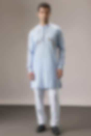 Powder Blue Cotton Hand Embroidered Kurta Set by Komal Kothari