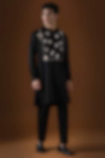 Black Cotton Mirror Embroidered Kurta Set by Komal Kothari