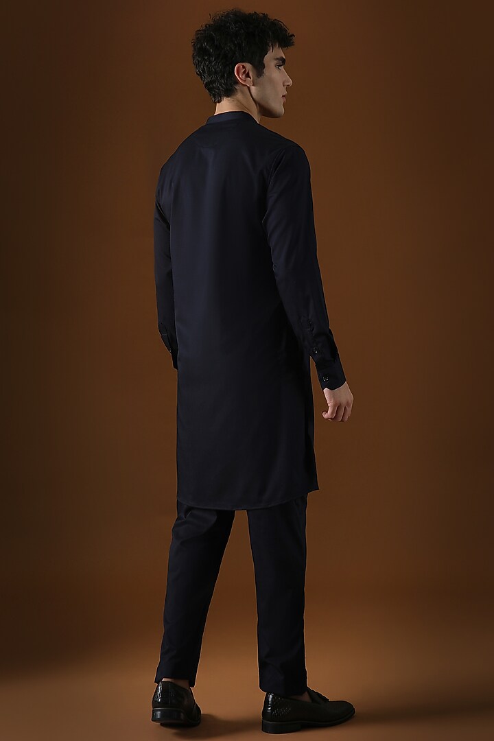 Navy Blue Cotton Hand Embroidered Kurta Set by Komal Kothari at Pernia's Pop Up Shop