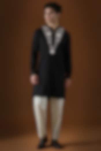 Black Cotton Hand Embroidered Kurta Set by Komal Kothari
