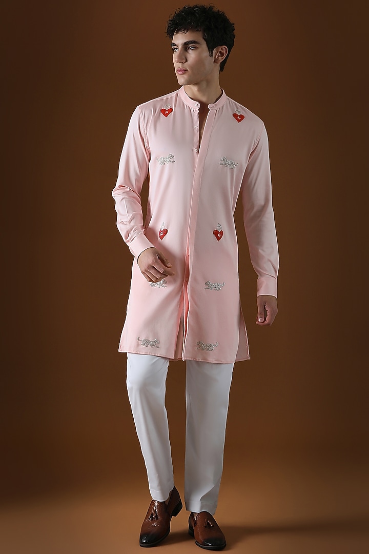 Baby Pink Cotton Hand Embroidered Kurta Set by Komal Kothari