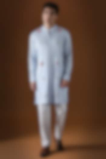 Powder Blue Cotton Hand Embroidered Kurta Set by Komal Kothari