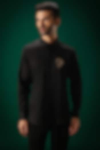 Black Cotton Satin Hand Embroidered Party Wear Shirt by Komal Kothari at Pernia's Pop Up Shop