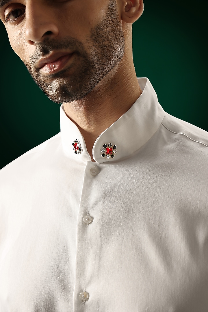 White Cotton Satin Hand Embroidered Party Wear Shirt by Komal Kothari at Pernia's Pop Up Shop