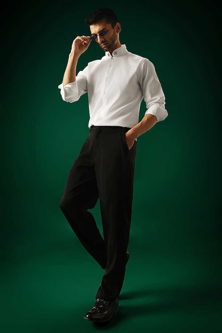 White Cotton Satin Hand Embroidered Party Wear Shirt by Komal Kothari at Pernia's Pop Up Shop