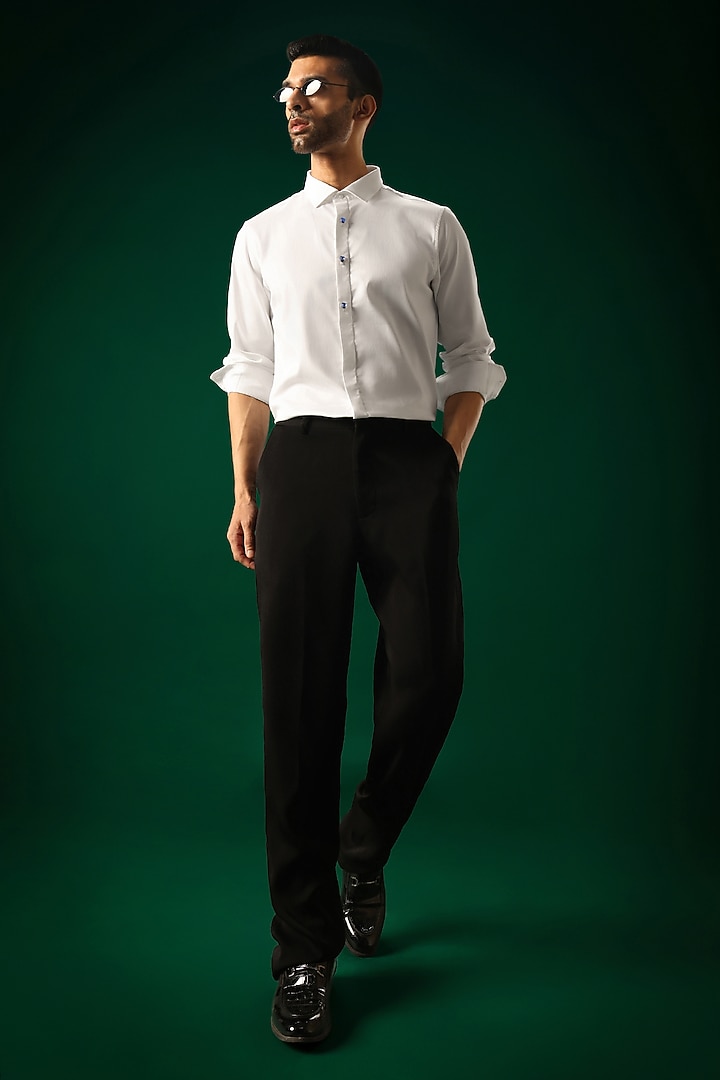 White Cotton Satin Stone Hand Embroidered Party Wear Shirt by Komal Kothari at Pernia's Pop Up Shop