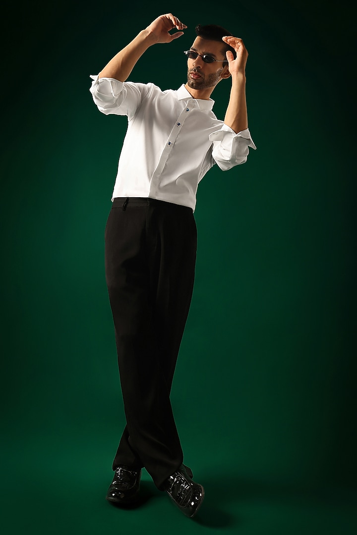 White Cotton Satin Stone Hand Embroidered Party Wear Shirt by Komal Kothari at Pernia's Pop Up Shop