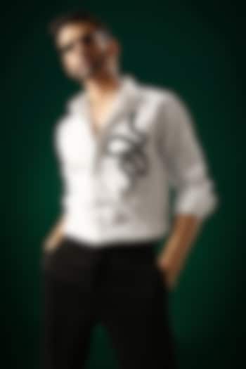 White Cotton Satin Snake Hand Embroidered Party Wear Shirt by Komal Kothari at Pernia's Pop Up Shop