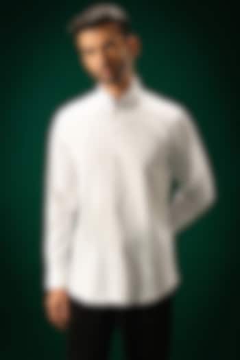 White Cotton Satin Stone Hand Embroidered Party Wear Shirt by Komal Kothari at Pernia's Pop Up Shop